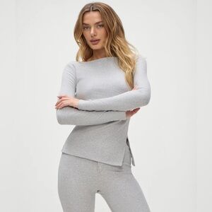 NWT Frankie’s Bikinis Talia Long Sleeve Shirt Ribbed Boat Neck Grey Size L